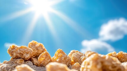 Wall Mural - sunlit golden nuggets against bright blue sky