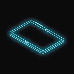 Wall Mural - neon tablet glowing on a black background, representing futuristic technology and innovation