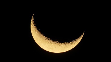 golden crescent moon in dark night sky