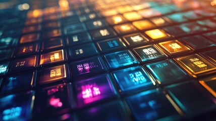 Wall Mural - close-up of illuminated digital interface with colorful lights