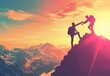 © Alexei - Two individuals are climbing a steep mountain during a sunset