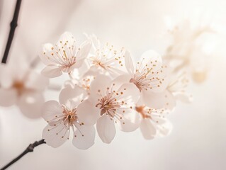 Wall Mural - Blossoming cherry flowers in soft spring sunlight