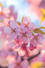 Wall Mural - Beautiful pink cherry blossoms bloom in springtime