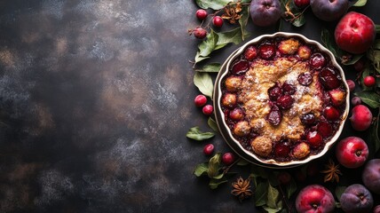Wall Mural - Rustic autumn fruit tart with fresh apples and berries