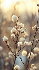 Wall Mural - Cotton blooms in soft golden light during sunset