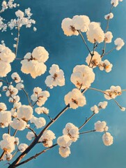 Wall Mural - Blooming white flowers against a clear blue sky in spring