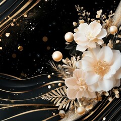 Wall Mural - Elegant floral arrangement with gold accents on black background