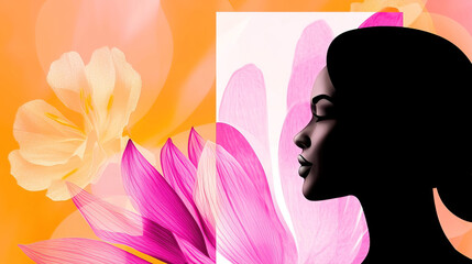 Wall Mural - Women's Day highlights unity through advocacy promoting equality and empowerment. Elegant Silhouette of Woman Against Floral Background