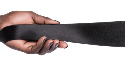 A close-up of a hand gripping a sleek black belt, showcasing strength and style. This image symbolizes fashion, readiness, and confidence in everyday life.