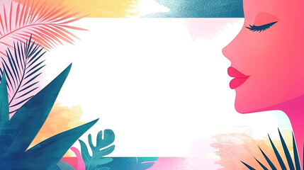 Wall Mural - Women's Day highlights unity through advocacy promoting equality and empowerment. Vibrant Artistic Woman Silhouette with Tropical Elements