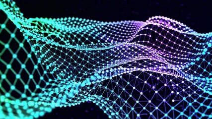 Wall Mural - Technology digital wave background concept.Beautiful motion waving dots texture with glowing defocused particles