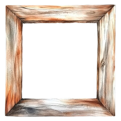 Poster - A square watercolor painting depicts a rustic wooden frame ideal for adding images or text.