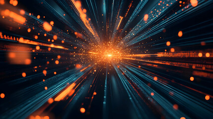Abstract light speed tunnel, digital data flow, technology background