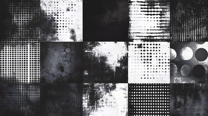 Fototapete - Abstract Monochrome Geometric Grunge Texture Backdrop with Dotted and Striped Patterns