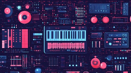 Poster - Futuristic Digital Interface with Infographic Elements and Abstract Design
