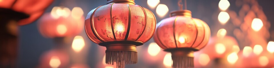 Canvas Print - festive lanterns illuminating a mysterious night market scene with warm glow and vibrant colors.