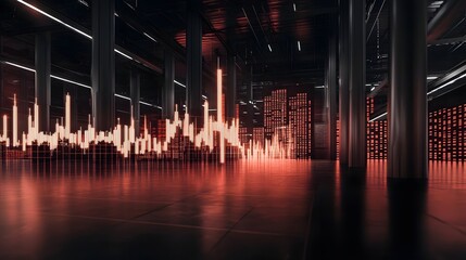 Wall Mural - A digital representation of sound waves in a modern industrial space.