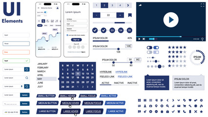 Wall Mural - a modern ui kit featuring a collection of buttons, icons, navigation menus, and responsive design el