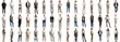 © Molly P - Many business people set isolated background, casual formal attire wear, full body length, networking mixed different diversed businesspeople, happy male female, successful career, crisp edges style