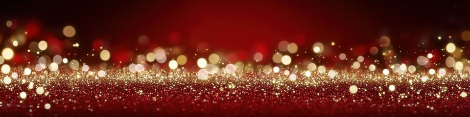 Wall Mural - elegant golden bokeh lights on a rich red background: perfect for holiday designs, celebrations, or 