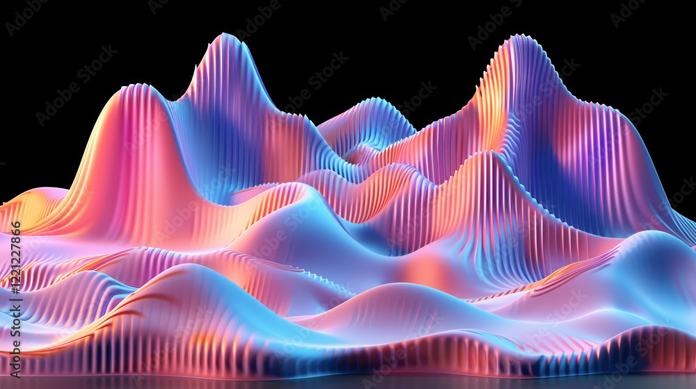 Colorful abstract waves create vibrant landscape with gradient shades ...