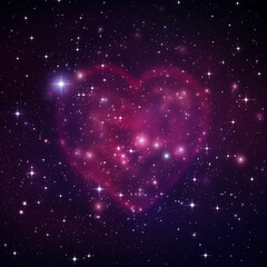 Wall Mural - Heart-Shaped Nebula in Deep Space with Glowing Stars and Cosmic Dust in a Purple Galaxy