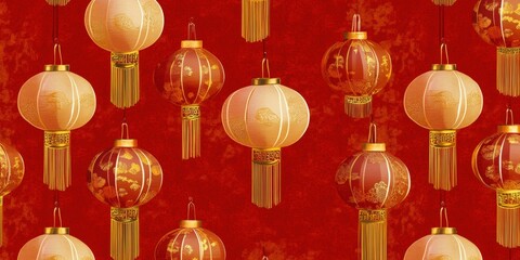 Wall Mural - vibrant traditional lanterns against a bold red background for celebratory events and cultural decor