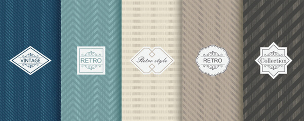 Aufkleber - Set of Cute geometric seamless patterns on vibrant background with minimal labels, frames. Abstract  vector textures.Vintage  Design for print, vaucher, decor, package, banner