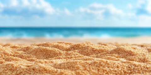Wall Mural - Sandy beach with ocean horizon and cloudy sky on a sunny day