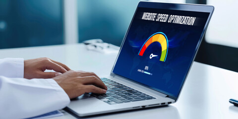 Wall Mural - computer software evaluating website loading speed. concept of improving website loading speed brisk