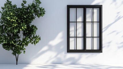 Wall Mural - Window shadow drop on white wall background