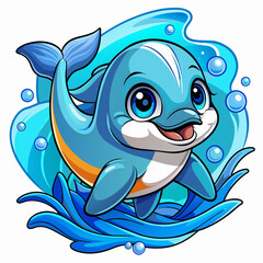 Wall Mural - Vector illustration of a baby dolphin on the grass on white background - Generative AI
