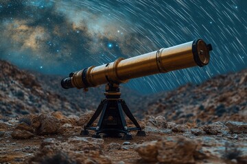 Wall Mural - Star trails captured through a telescope in a remote desert area at night