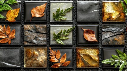 Wall Mural - Decorative tiles featuring autumn leaves and textures