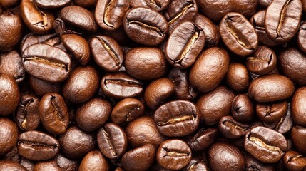 Wall Mural - Close-up of roasted coffee beans showcasing rich textures and colors, ideal for culinary use (5)