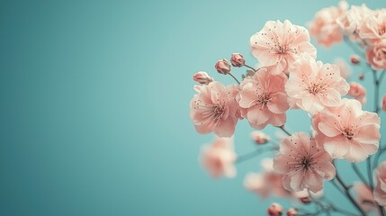 Wall Mural - Delicate cherry blossoms blooming against a soft blue sky