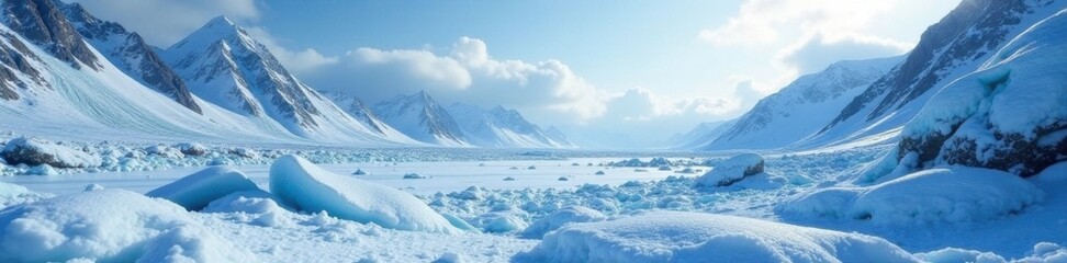 Wall Mural - Glaciated stone landscape with scattered ice crystals, cold weather, frozen landscape