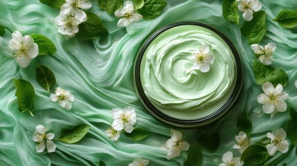 Poster - Mint Green Cream in Jar Surrounded by Flowers and Greenery