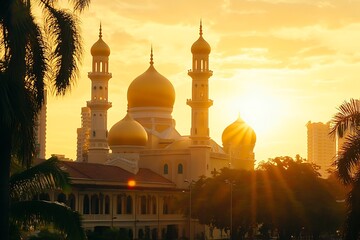 Wall Mural - View of the Public Wilayah Persekutuan Mosque at Sunrise.