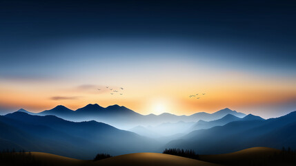 Wall Mural - mountain range with a beautiful sunset in the background. minimalistic background.