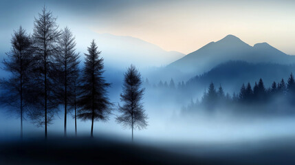 Wall Mural - forest with trees and mountains in the background. minimalistic background.