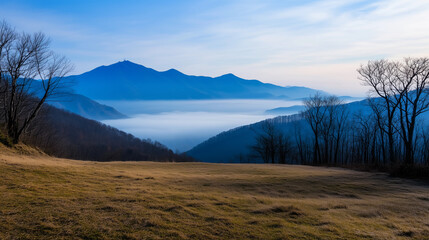 Wall Mural - mountain range is visible in the distance. minimalistic background.