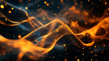 Abstract golden wave pattern on dark background with bokeh effect background