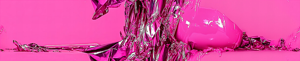Wall Mural - Vibrant pink abstract composition featuring reflective metallic elements and smooth surfaces
