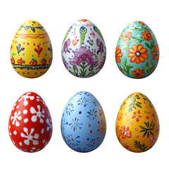 Colorful Painted Easter Eggs Isolated on Transparent Background