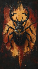 Wall Mural - Mesmerizing Beetle Emergence A Surreal of Nature s Wonders  This captivating digital showcases a striking close up view of a mysterious beetle its intricate anatomy and grungy