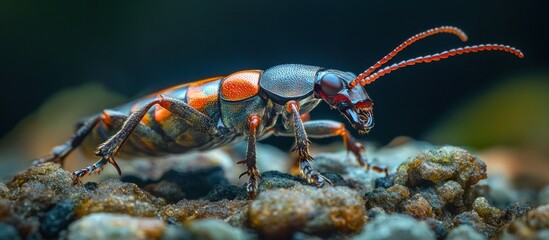 Intricate and Colorful Close Up Shot of a Vibrant Beetle Crawling on the Ground in its Natural Habitat Showcasing the Incredible Details and Patterns of this Fascinating Insect
