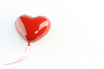 Wall Mural - red smooth balloon on a string in the shape of a heart, valentine's day, on a white background