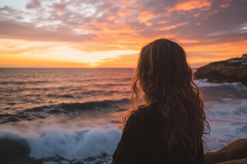 Wall Mural - woman at sunset