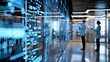 © Diego - Research scientists analyzing big data processing running on digital screen in high tech laboratory